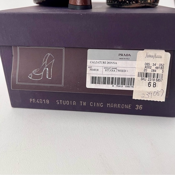 PRADA | Brown Tweed Leather Peep Toe D’Orsay Heels Pumps Vintage Y2K EU 36 - Picture 4 of 14